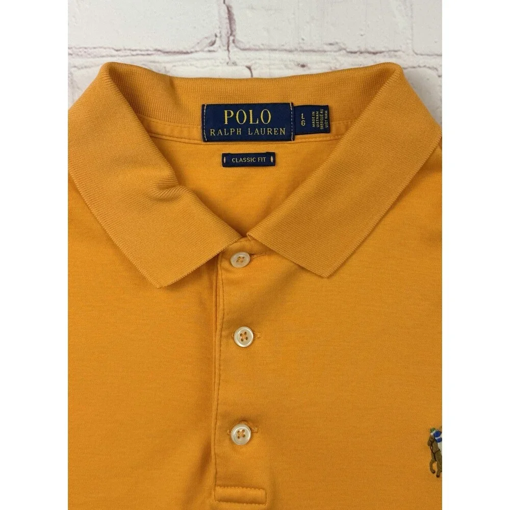 Polo Ralph Lauren Polo Shirt Mens LG Orange Custom Fit Short Sleeve